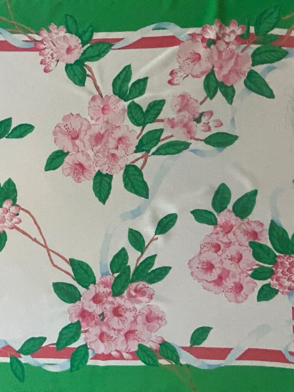 Carleton Varney Scarf The Greenbrier Azaleas Pink Green 100% Silk Vintage 35"